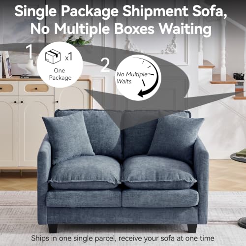 Image of 51'' Cloud Loveseat Couch, Love Seats Cloud Sofa with 2 Throw Pillows, Modern 2 Seater Sectional Couches with Deep Seat, Modular Sofas for Living Room, Bedroom, Small Apartment, Blue