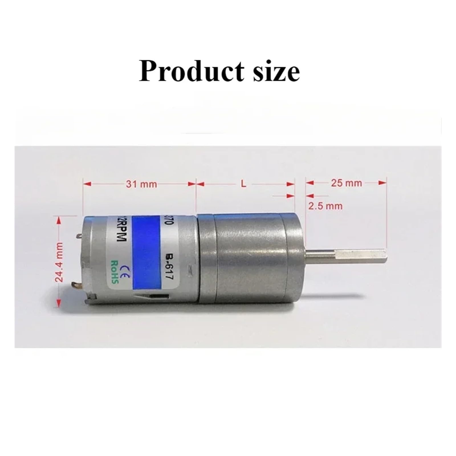 Getriebemotor, Gleichstrom, 6 V, 12 und 24, geräuscharm, niedrige Geschwindigkeit, Getriebedurchmesser 25 mm, lange Welle, JGA25-370 (10 U/min_6 V)