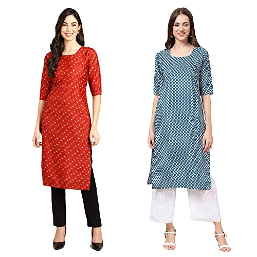 Image of Pinkmint Women's Crepe Digital Print Straight Kurta (Pack of 2)