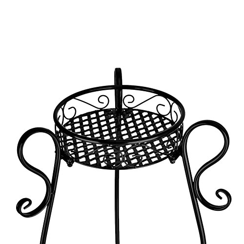 DAZONE Metal 2 Tiers Plant Stand Indoor Floor Model Potted Plant Stand (Black)