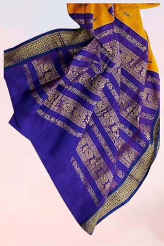Image of Pure Kalyani Cotton Saree | Zari Border & Blouse Piece - Lata Gadwal Design | Traditional Saree