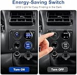 Linkstyle 4 in 1 Car Charger Panel, 4.2A Dual USB A Charger Port, Cigarette Lighter Socket with LED Voltmeter & Rocker Switch for 12V/24V Marine Boat RV Truck