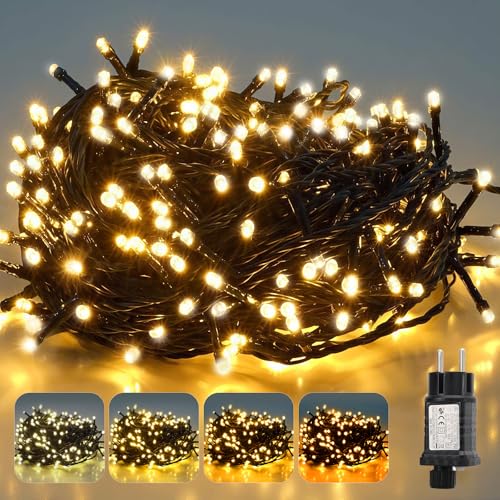SALCAR LED Lichterkette Außen, 15m 250er Weihnachten Lichterkette Strom mit 9 Modi, Warmweiß bis Gelb(2800K-1800K) Dimmbar Wasserdicht Weihnachtsbeleuchtung für Garten, Balkon, Party