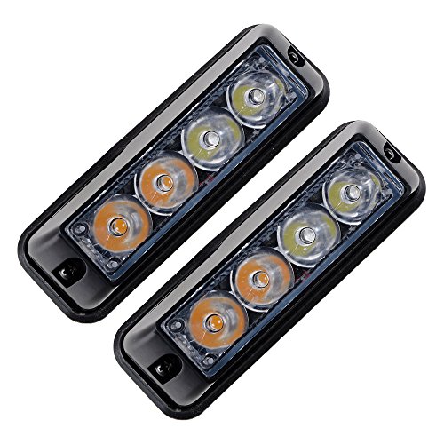 Astra Depot White/Amber 12W 4-LED Warning Emergency Deck Grille Tow Truck Car SUV Strobe Light Head (2 pieces)