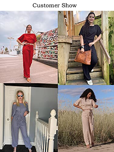 BLENCOT Jumpsuit voor dames, met ceintuur, ronde hals, elegant, korte mouwen, jumpsuit, lang, overall, broekpak, playsuit romper - Image 5