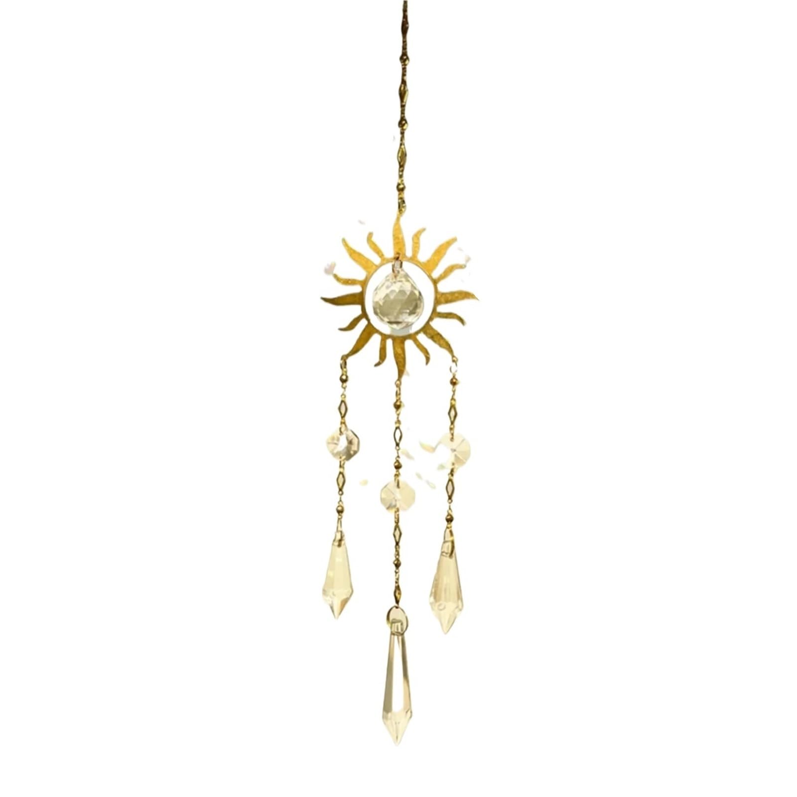 Ppqiru Golden Sun Catchers Crystal Rainbow Prism Window Hanging Wind Chime Outdoor Decoration For Decoration