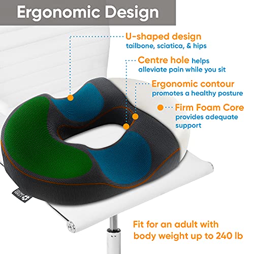 Donut Pillow Hemorrhoid Tailbone Cushion – Large Black Seat Cushion Pain Relief For Coccyx, Prostate, Sciatica, Pelvic Floor, Pressure Sores, Pregnancy #TOP3