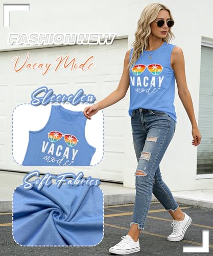 Image of Vacay Mode T Shirts for Women Summer Beach Hawaii Vacation Short Sleeve Tops Holiday Cruise Getaway T Shirts