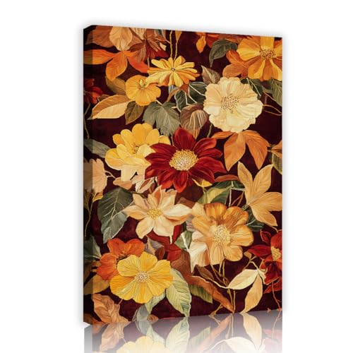 Peinture en toile bourgogne de pivoines jaunes TOANGWALL 30x45cm