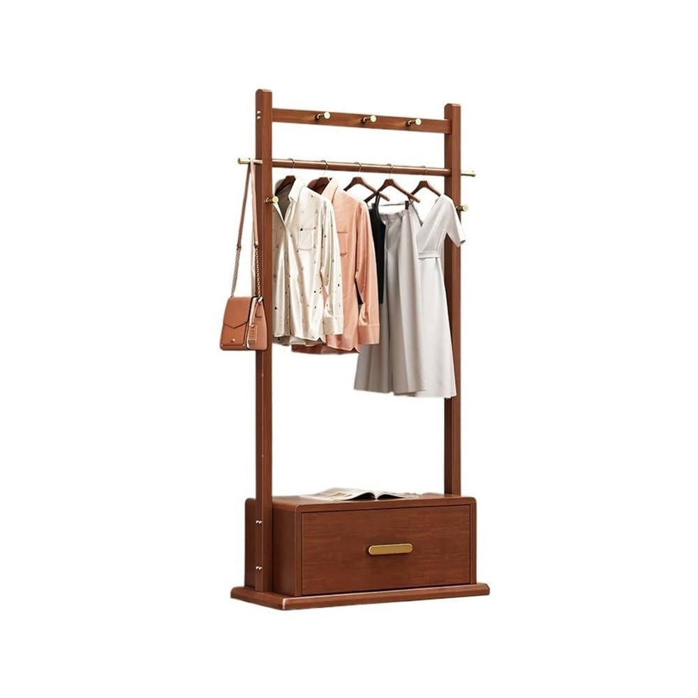 AILIUXIAOYAN Coat Rack Solid Wood Coat Rack Floor-standing Bedroom Household Clothes Rack Multifunctional Storage Cabinet Simple And Modern(Walnut,M)