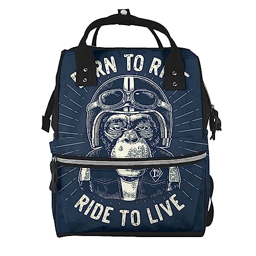 Sac à dos singe biker multicolore pour ordinateur et école, taille unique homme femme