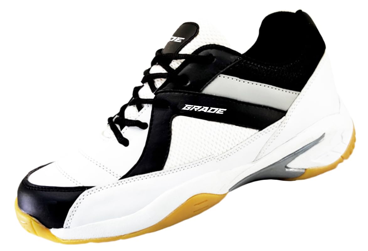 Grade Smash Badminton Shoes for Men | Non Marking Shoes for Badminton Men | Squash Shoes and Table Tennis Non Marking Shoes for Men | Lightweight and Comfortable Gum Sole Shoes White/Black (B0CXMVYB2J) Amazon Price History, Amazon Price Tracker