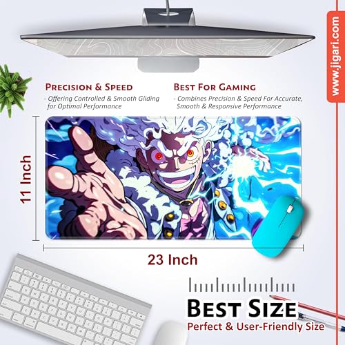 Image of Anime Theme Printed XL Extended Stich Edge Mousead | Smooth Surface Gaming Mousepad with Anti-Slip Rubber Base | 3mm Thick - 11 x 23 Inch (Lightning Luffy (P97))