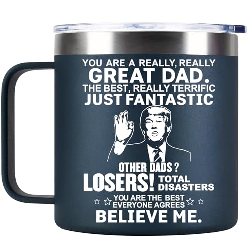 Fathers Day Funny Gifts for Dad Husband Men Him from Daughter Son Kids Wife - 14 OZ Coffee Mug - Birthday, Retirement, Anniversary Gag Presents Ideas for PaPa Step Dad, Stocking Stuffers for Christmas