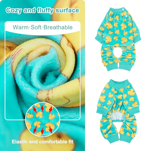 Image of BEAUTYZOO Dog Pajamas, Soft Stretchy Fleece Puppy Sweater for Medium Dogs | Velvet Jumpsuit for Girl Boy Puppies, Breathable Pet Pjs, Warm Jammies Onesies in Cold Weather, Duck, Green M