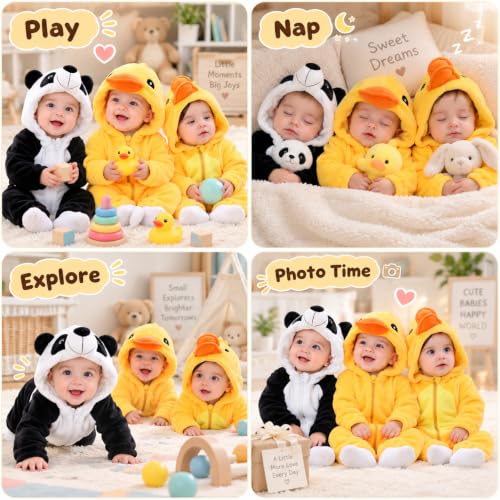 CHENXDZHAO Infant Halloween Costume,Toddler Duck Costume Unisex Boys Girls Zipper Hooded Romper Lounge Cosplay Party Cute Jumpsuits Baby Halloween Costumes 2026,Light Yellow,90=2-3 years - image 4