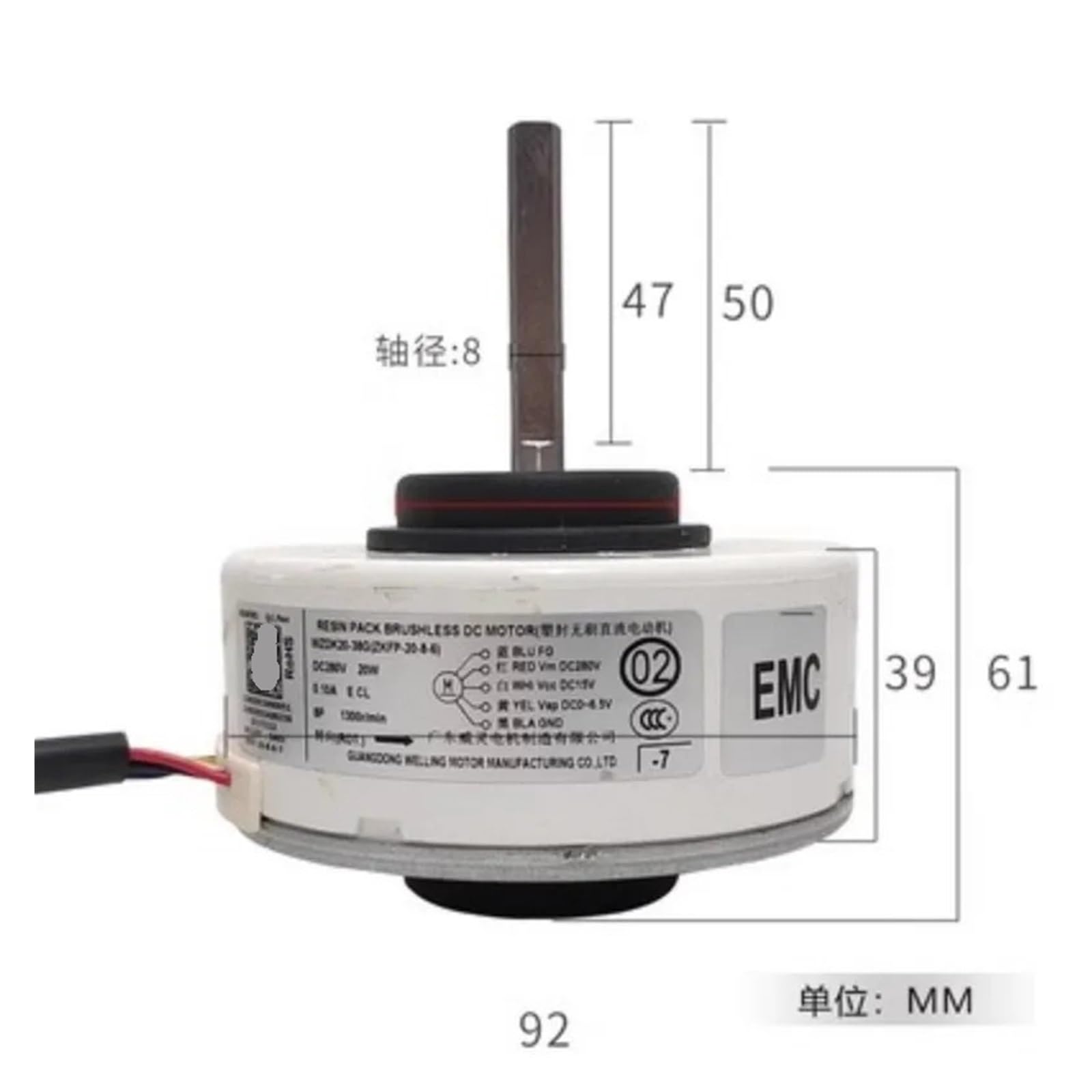 Piezas De Aire Acondicionado Inversor Sin Escobillas Del Ventilador Del Motor De CC Del Aire Acondicionado WZDK20-38G (ZKFP-20-8-6)