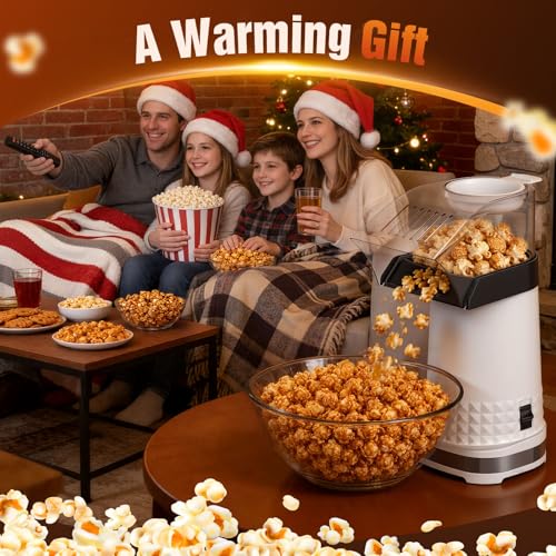 Hot Air Popcorn Maker Machine, 99% High Popping Rate Popcorn Popper, Air Popper Popcorn Maker, 2-Min Fast Oil-Free Electric Popcorn Machine, ETL Certified for Home, Party, Game Night, World Cup,White