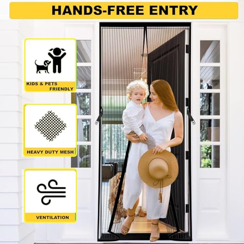 Image of KARP Magnetic Mosquito Net Door with Stay-Open Buckle - Heavy Duty Mesh Screen Door, Auto Close Magnets, Hands-Free Entry, Easy Install, Pet & Kid Friendly for Home(85 X 210, Black)
