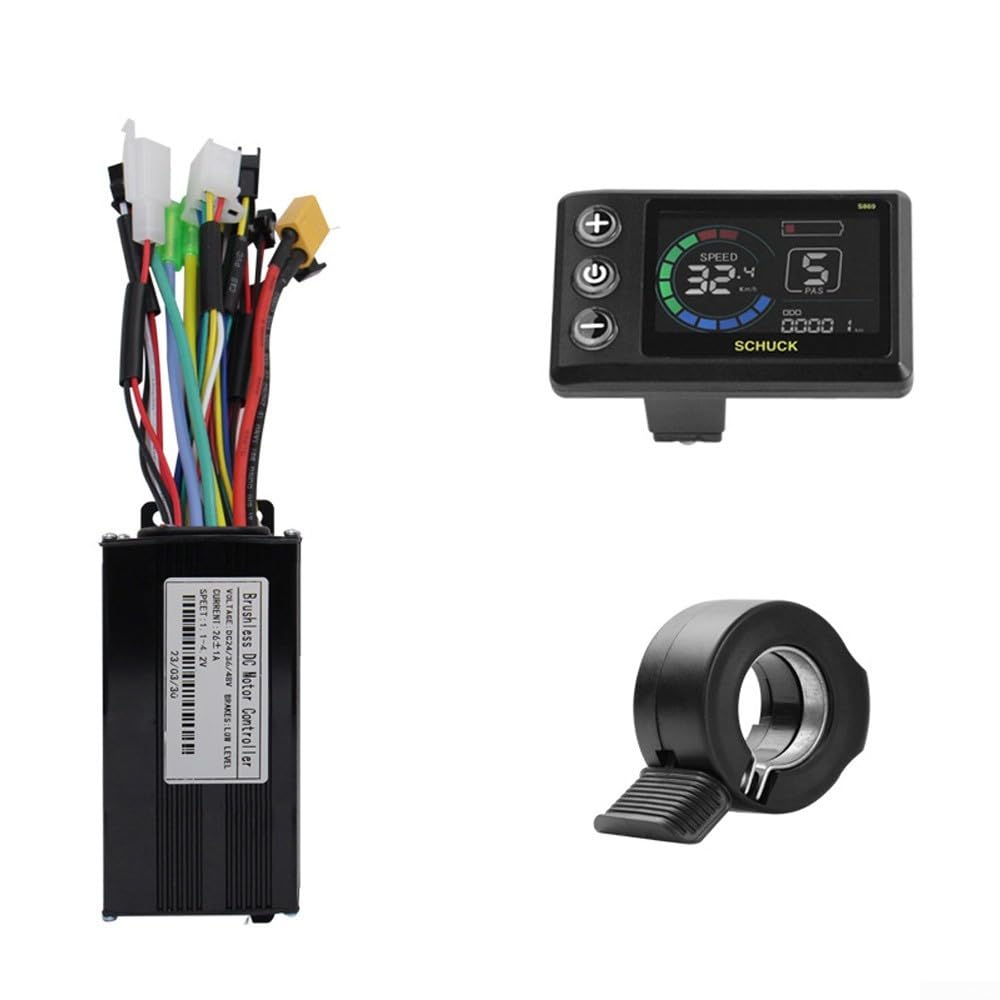 Contrôleur d'onde sinusoïdale trimode pour vélos électriques avec panneau de bord LCD s869 et poignée d'accélérateur compatible avec les systèmes de batterie 24 V 36 V 48 V jusqu'à 2000 W (17 A)