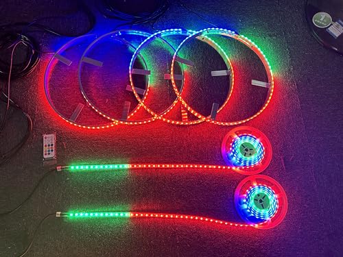 SDO 15.5'' RGB Dream Color Chasing LED Illuminated Wheel Ring Light + 2PCS 6.5FT LED Strip Lights 6Plugs Sync Car Rim Lights Breathe/Flashing Bluetooth & Remote Ctrl