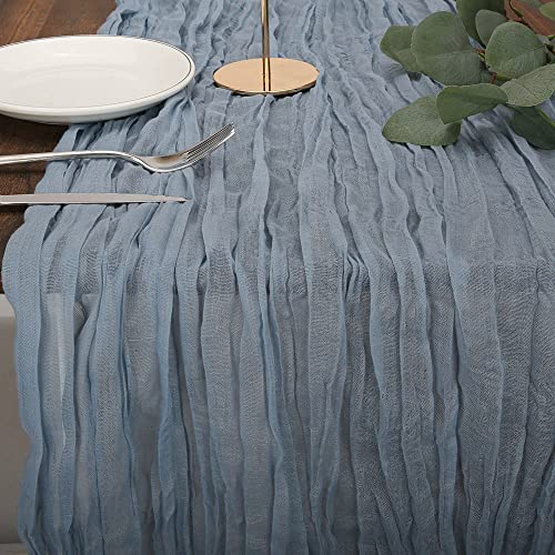 2 Pcs Dusty Blue Cheesecloth Table Runner Vintage Gauze Fabric Table Runner For Wedding Reception Bridal Shower Party Holiday Table Rustic Or Boho Decor, 13 Ft X 35" Wide #TOP1