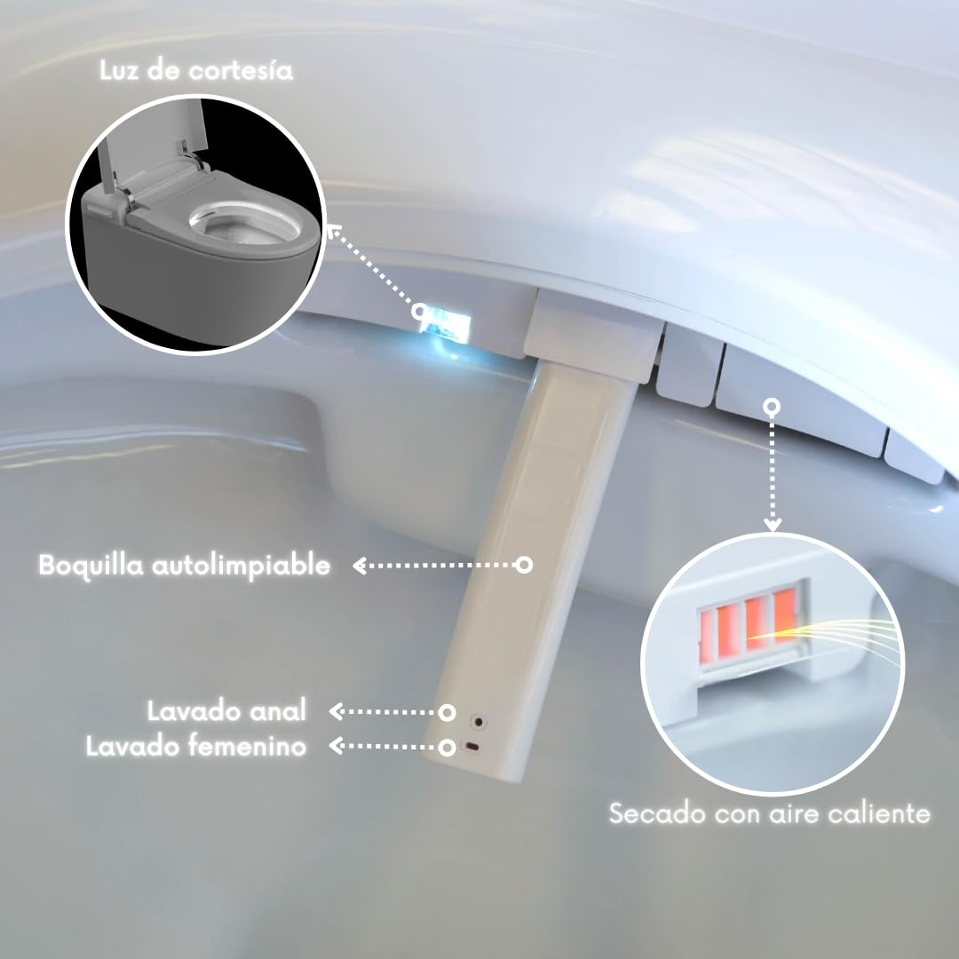 Nashi EOS WC da parete giapponese, bidet da incasso, luce notturna, sedile riscaldato, acqua calda e asciugatura, WC giapponese intelligente