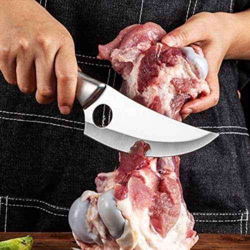 Image of Chef Knife with Leather Sheath, Full Tang Kitchen Knife with Ergonomic Wooden Handle, Multipurpose Stainless Steel Blade for Cutting Meat, Vegetables, Fruits (Chef Knife)