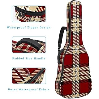Housse de Guitare, Euit de Guitare en Tissu Oxford Impermeable avec Sangles Reglables pour 42″41″40″ Guitares Plaid écossais beige et rouge 108.9×42.9×11.9 cm - Les Beatles, Paul McCartney, John Lennon, RIngo Starr, George Harrison Housse de Guitare, Euit de Guitare en Tissu Oxford Impermeable avec Sangles Reglables pour 42"41"40" Guitares Plaid écossais beige et rouge 108.9x42.9x11.9 cm – Image 4