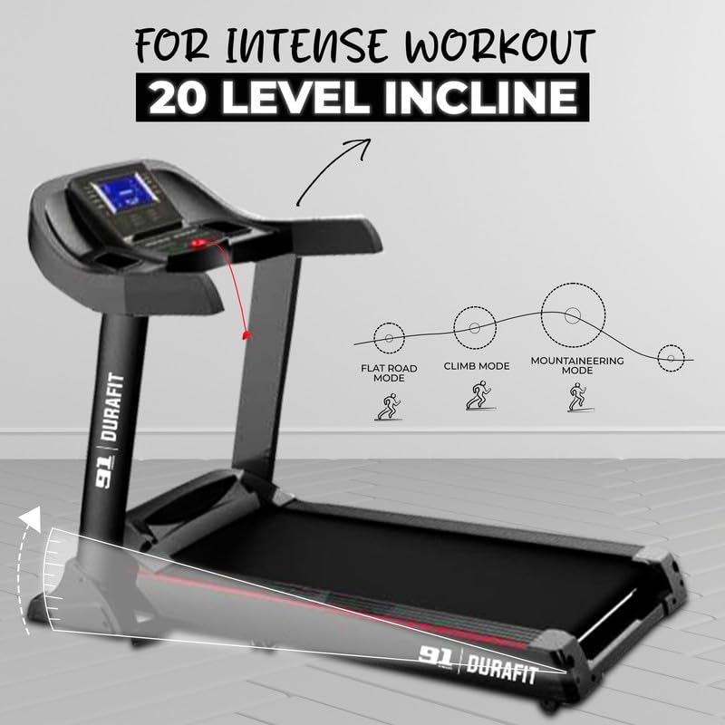 Image of Durafit91 Champion 7HP Peak AC Motorized Treadmill | Max User Weight 150 Kg | 20 Level Auto Incline | Max Speed 20 Km /Hr | Home use