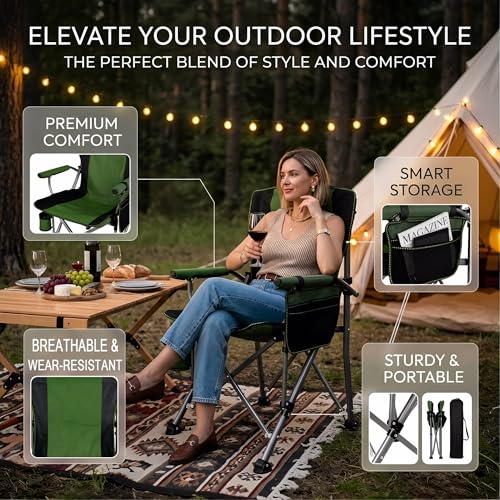 Silla de Camping Plegable XAOYAO Resistente 400 Libras con Porta Vaso y Bolsillo Lateral, Portátil, Azul miniatura 5