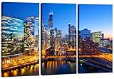 Chicago Wall Art Decor - Chicago Skyline Canvas Art Picture - Modern, 3 Piece Panoramic Downtown Cit