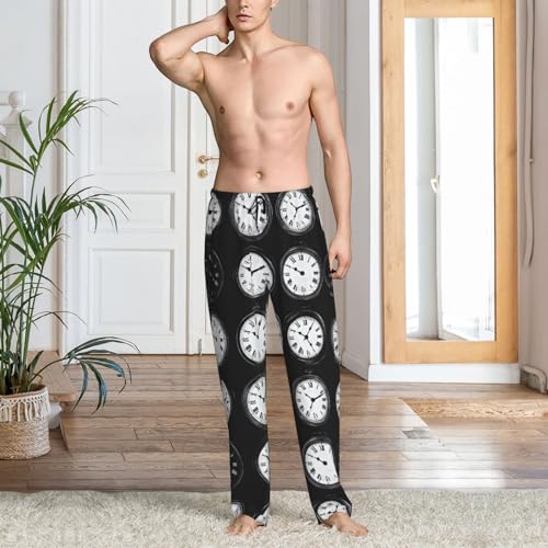 Mens Pajama Pants - Comfy Vintage Clock Pattern Print Pjs Sleep Bottoms for Mens Lounge Pants with Pockets3