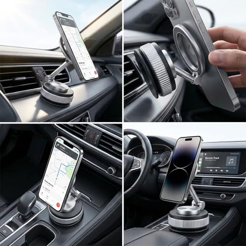 Metal Magnetic Car Phone Holder | Dual Insurance of Vacuum + Adhesive | 360° Rotation Without Dead Angle | Magnetic Ring Included‌(for iPhone & Android) (Metal Gray) - image 6