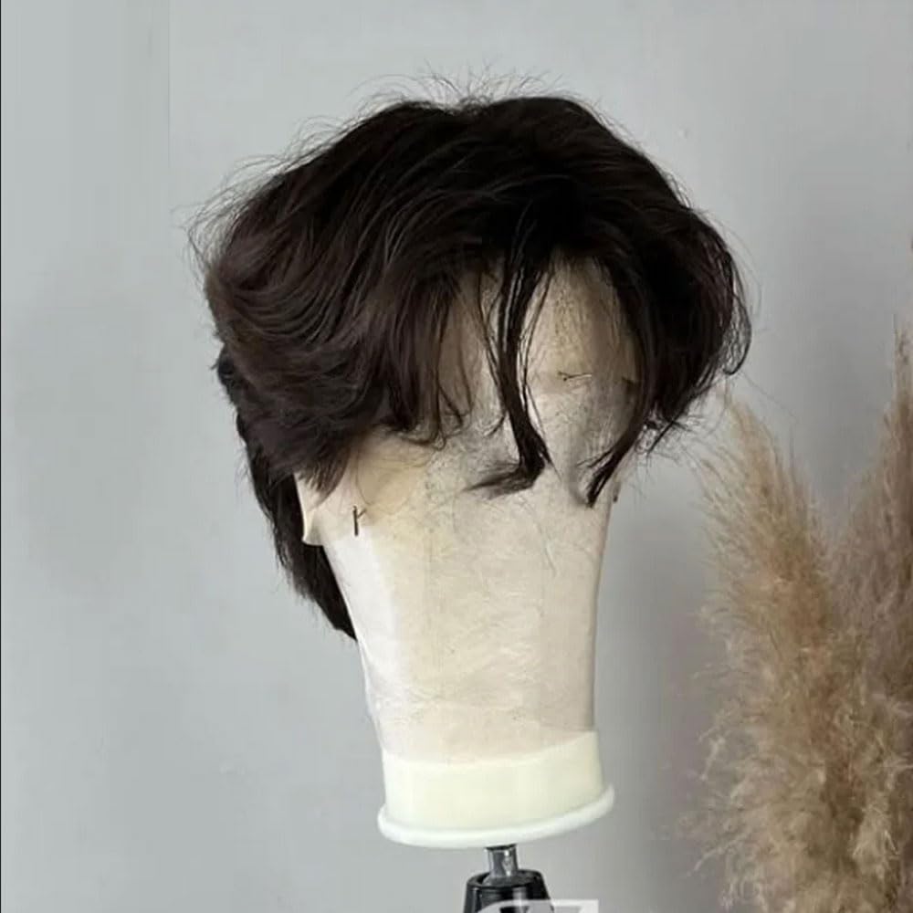 Layered Cut Lace Front Wig Pre Plucked Short Man Wigs With Thin Bang Pixie Cut Human Hair Male Wig Short Wigs (150density)