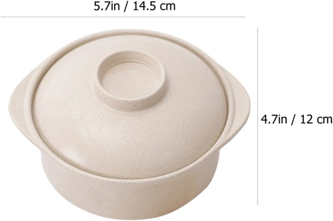 Cabilock Beige Double Handle Wheat Fiber Bowl with Lid for Kitchen Use