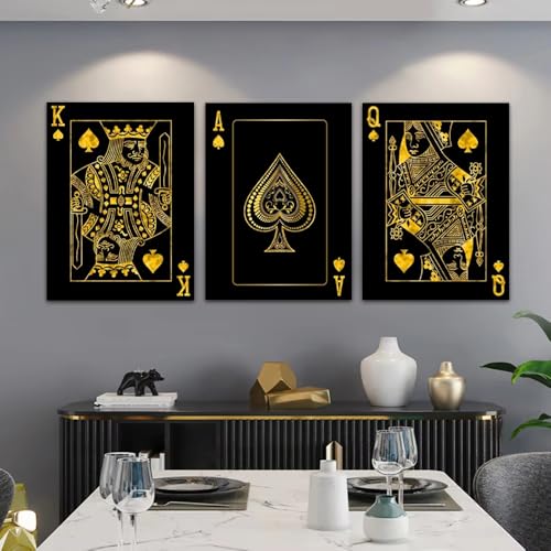Tableau Toile Noir et Or Reine Roi | Déco Murale Anti-Reflet 30x40cm sans Cadre