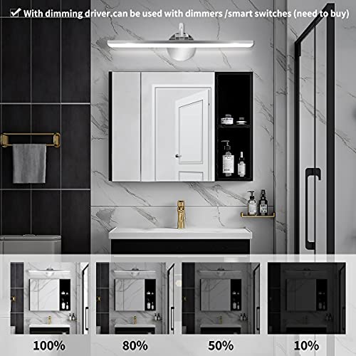 Okeli Dimmable Bathroom Light Fixtures Led Modern 23.6In 14W Bathroom Vanity Light Chrome Stainless Steel 180°Rotatable Vanity Light Bar For Bathroom 6000K Cool White Etl Listed #TOP2