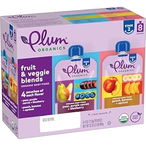 Plum Organics Stage 2 Organic Baby Food – Fruit and Veggie Variety Pack – 4 oz Pouch (Pack of 8) – Organic Fruit and Vegetable Baby Food Pouch