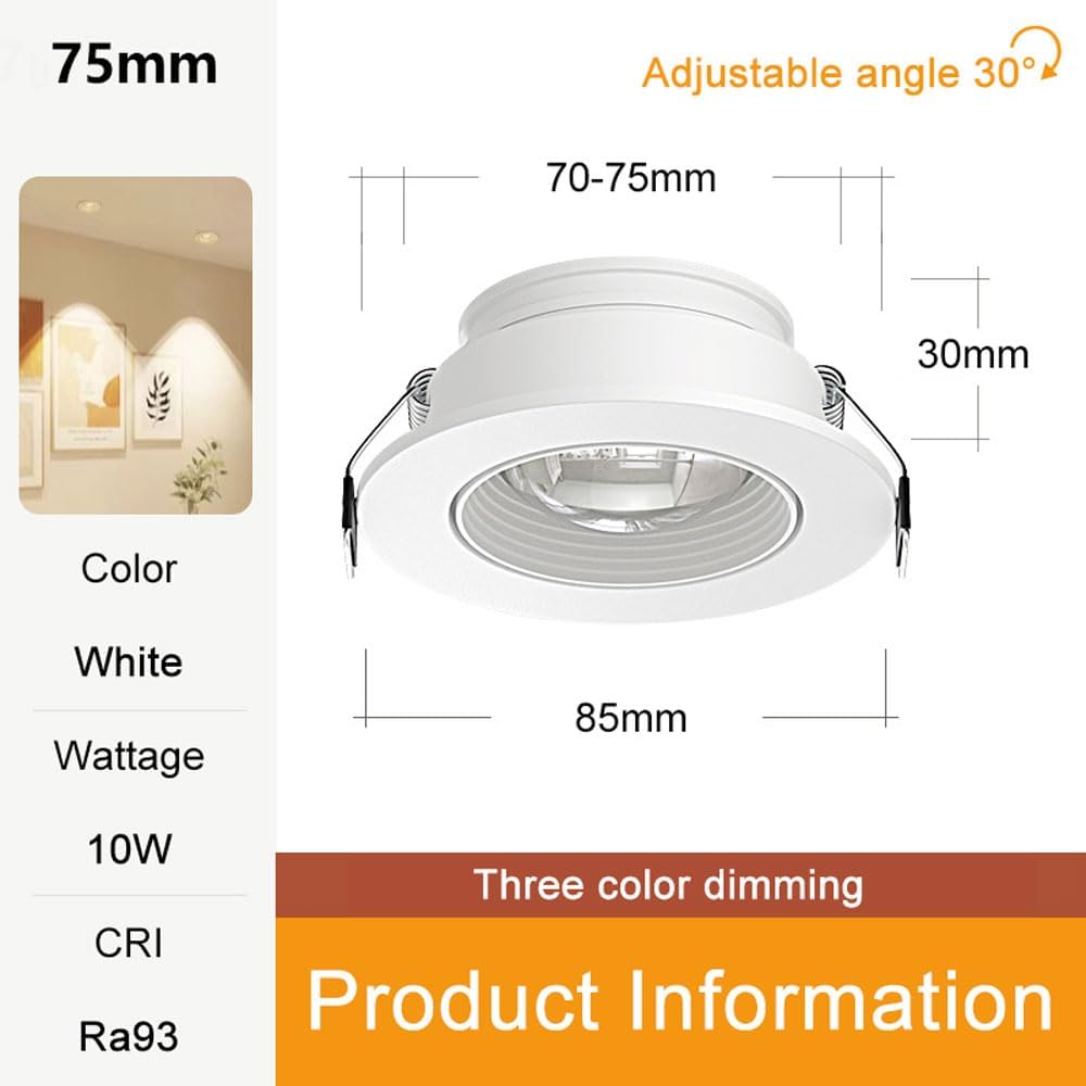 White Ultra-Thin Spotlight, Recessed LED Downlight, 10W Anti-Glare Wall Washer, 3-Color Dimmable Aluminum Ceiling Lighting Fixture for Living Room Dining Room Corridor 3 Pcs