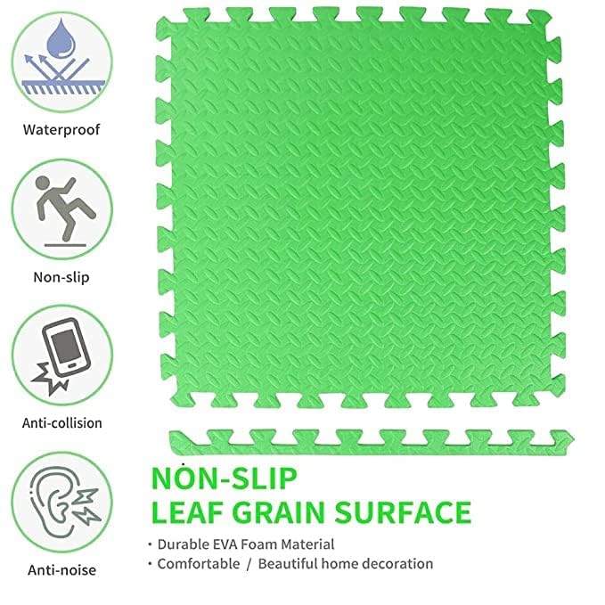 Image of 6 Tiles - 24 Sq Ft. Kids Puzzle Exercise Mat with EVA Foam Interlocking Tiles Play mats and Protective Flooring for Office, Home, School and Gym (Black - Green)