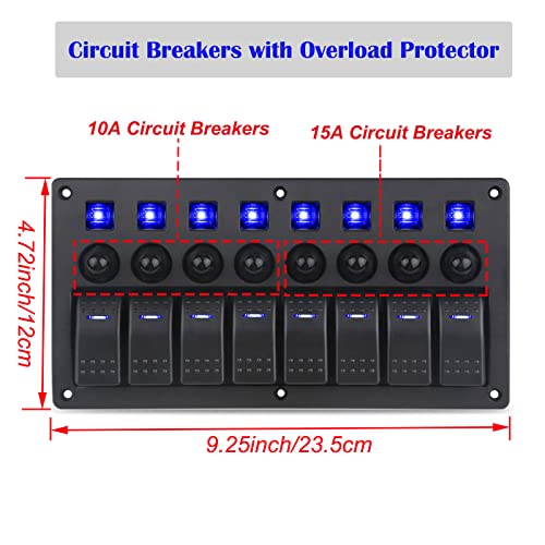 8 Gang Boat Rocker Switch Panel Marine Switch Panel Waterproof Marine Toggle Switches On/Off With Circuit Breaker For Car Rv Truck Automotive 12V-24V #TOP2