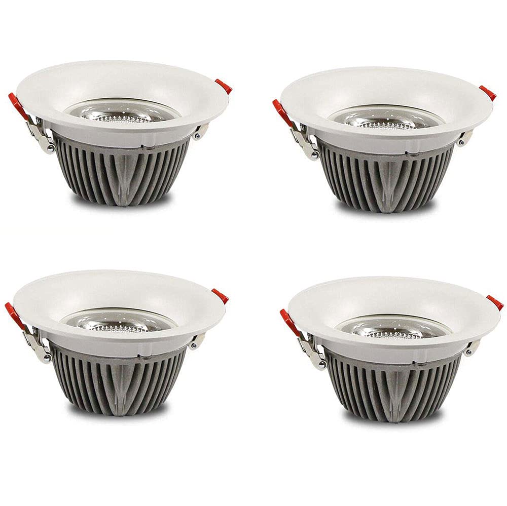 Kit de 4 focos LED empotrables para iluminación descendente. Ideales para centros comerciales, Habitaciones de Hotel, supermercados y Otros establecimientos. Acabado en Aluminio. P