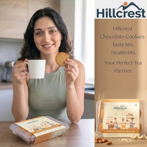 Image of Hillcrest Bakery Almond Cashew Biscuits, Whole Wheat, 18 Pieces, 320 g | Premium Baked Snack | Crispy & Delicious | Tea Time Treat | Suitable for Everyday Snacking | Hygienically Packed
