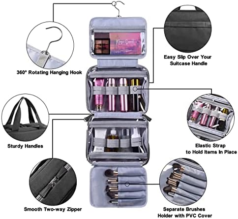S SRYSITA Hanging Toiletry Bag for Women Men Water-resistant Travel Makeup Cosmetic Bag Shower Organizer Kit for Shampoo, Full Sized Container, Toiletries Grey 2 S SRYSITA Hanging Toiletry Bag for Women Men Water-resistant Travel Makeup Cosmetic Bag Shower Organizer Kit for Shampoo, Full Sized Container, Toiletries Grey