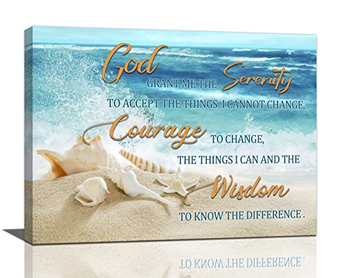 Serenity Prayer Wall Art Ocean Coastal Beach Seashell Christian Wall Decor Scripture Quotes Pictures Painting Print Framed Artwork For Bathroom Bedroom Living Room Yoga Room Office 12"X16" #TOP2