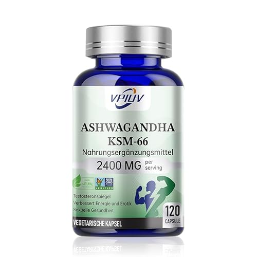 Ashwagandha KSM-66, Dosage élevé 2400 mg Dose quotidienne, Ginseng Indien Ashwagandha, Qualité Premium 120 Capsules