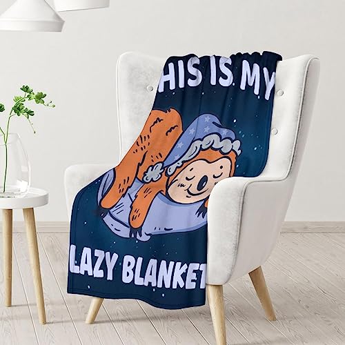 Mercuryelf Sloth Throw Blanket - Soft, Fuzzy & Warm - 40x50 Inches Flannel Blankets for Travel, Office - Dark Blue Cute Throws Gift for Girls, Boys
