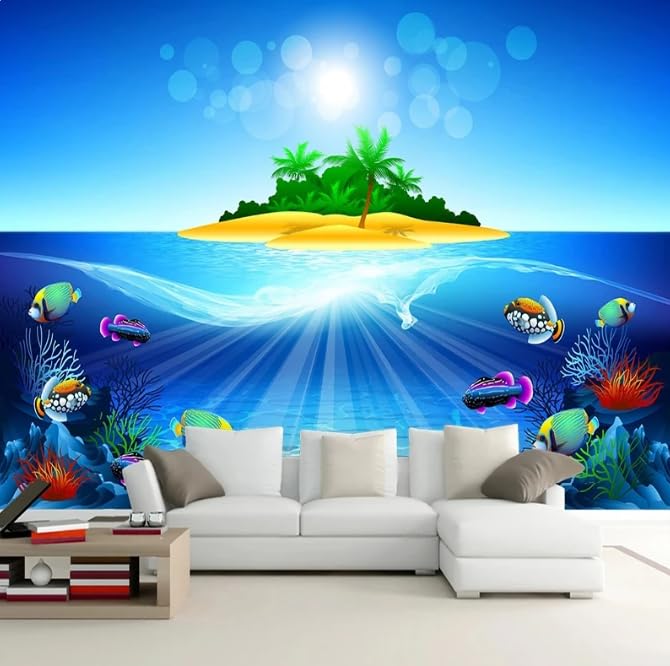 Papier peint sous-marin 3D grand format fresque murale tv bleu océan