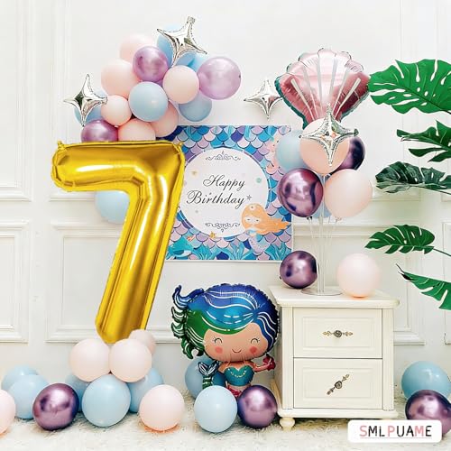Image of 40 inch Number Balloon 0-9 Gold Large Number 7 Balloons,Digital Balloons for Birthday Party Celebration Decorations Supplies, Helium Foil Number Balloons for Wedding Anniversary